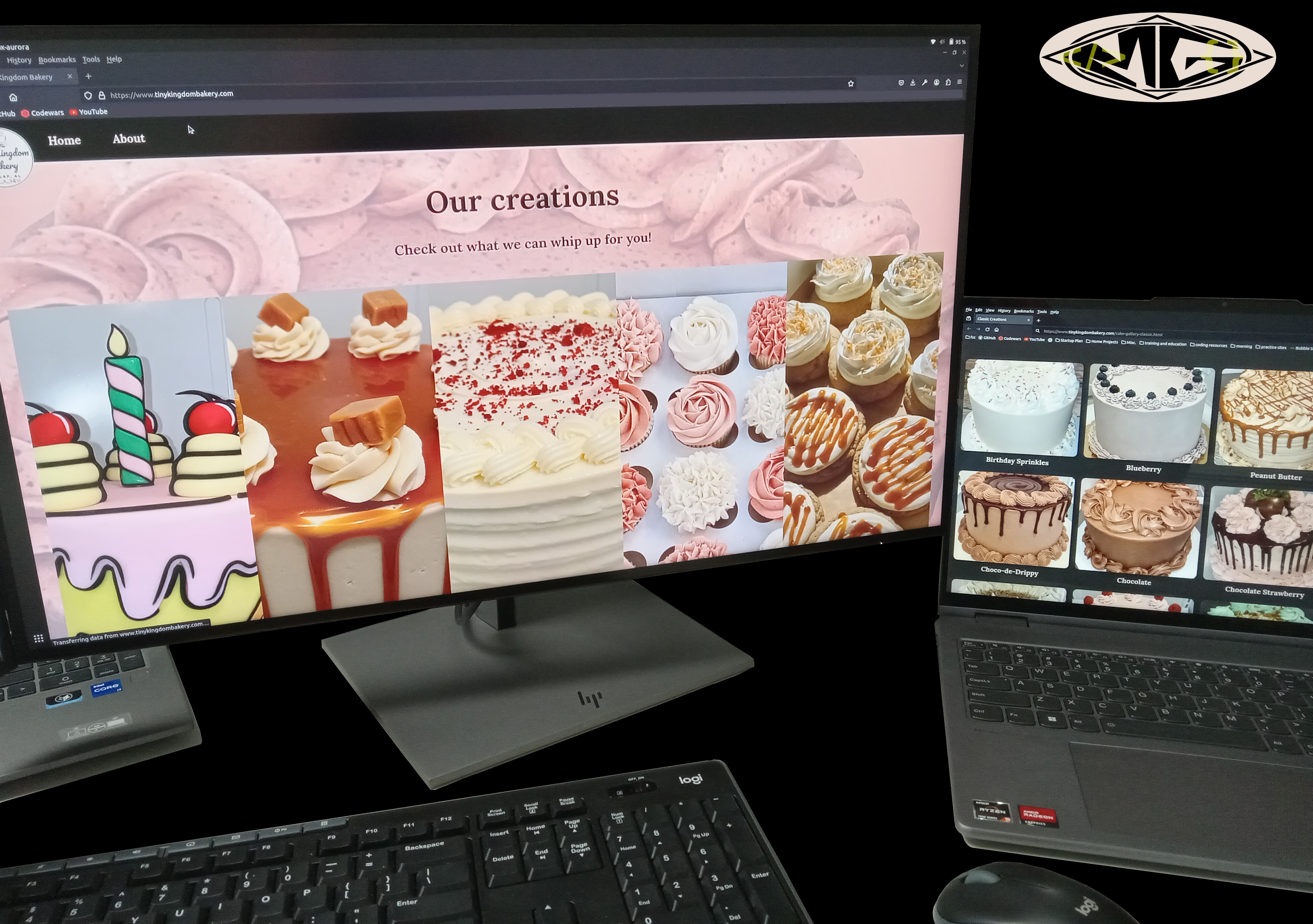 a picture of the cake website on a computer on a desk